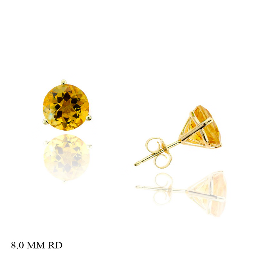 4.00 TCW Natural Round Cut Citrine 14K Yellow Gold Studs – November Birthstone