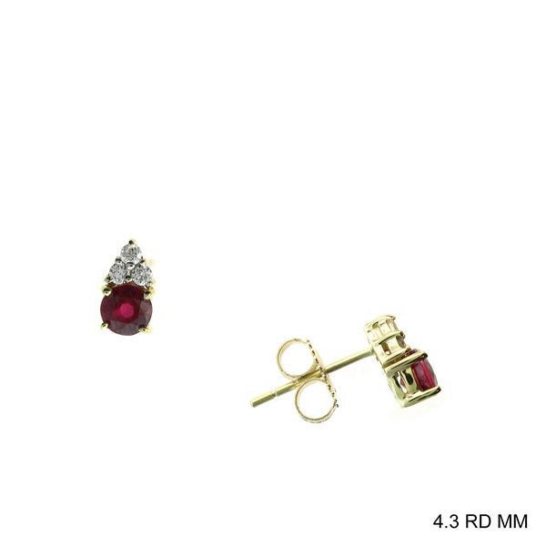 .92 TCW Natural Round Cut Red Ruby & Diamonds 14K Yellow Gold Earrings
