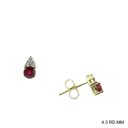 .92 TCW Natural Round Cut Red Ruby & Diamonds 14K Yellow Gold Earrings