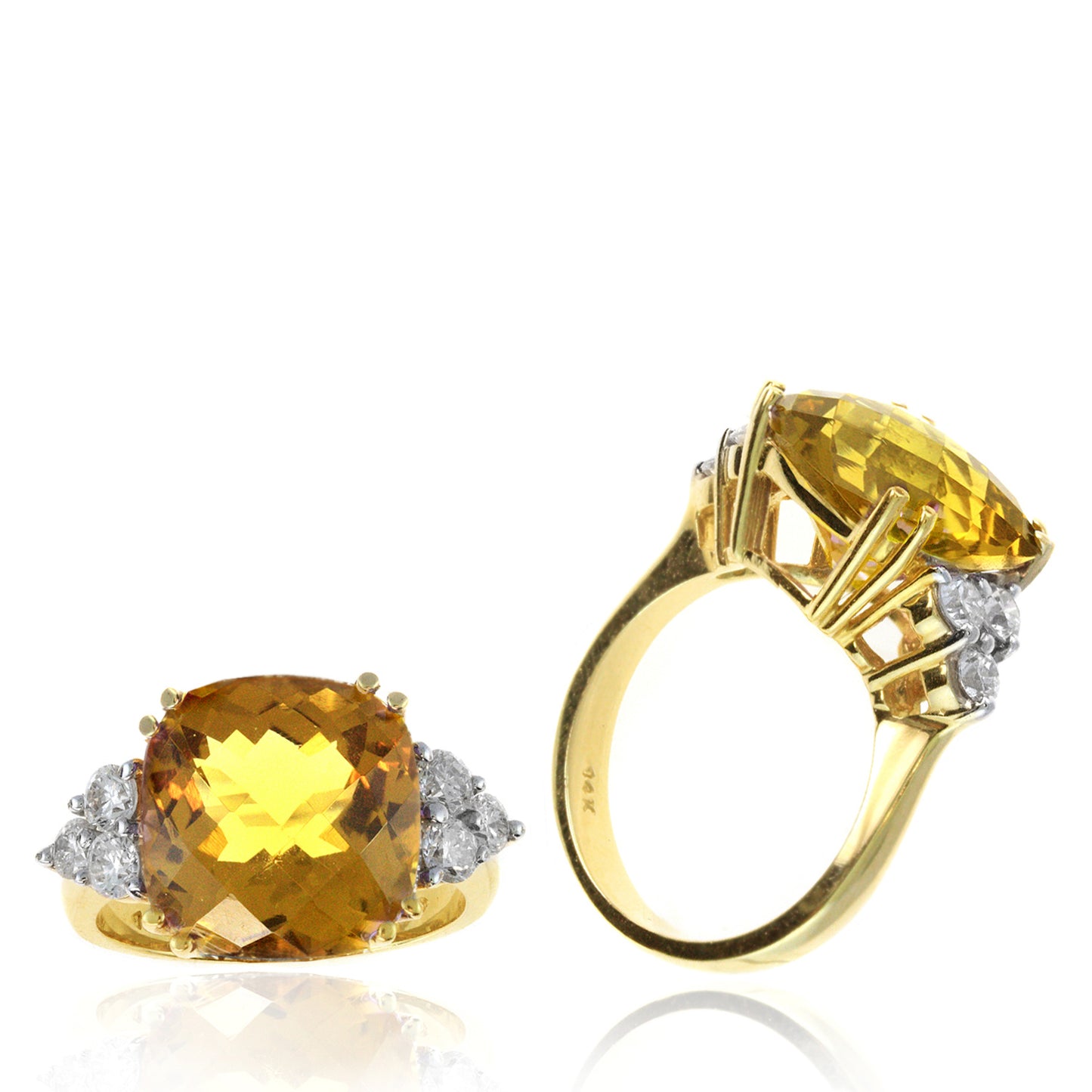 7.58 TCW Natural Cushion Cut Citrine & White Diamond 14K Yellow Gold Ring