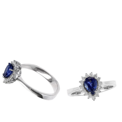 1.02 TCW Natural Pear Cut Sapphire and Diamond 14K White Gold Engagement Ring