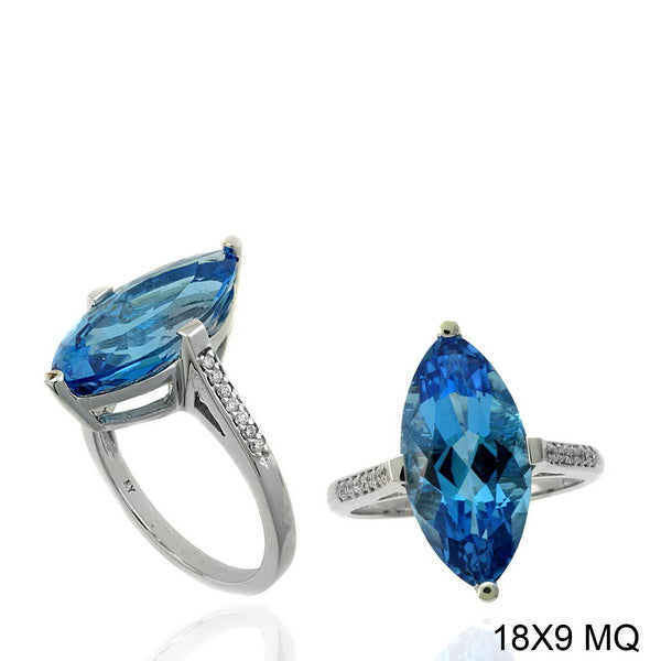 8.08 TCW Natural Marquise Cut Blue Topaz with Diamonds 14K White Gold Ring