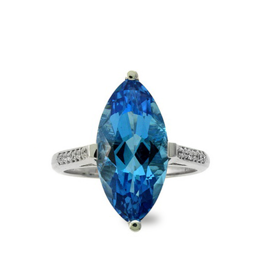 8.08 TCW Natural Marquise Cut Blue Topaz with Diamonds 14K White Gold Ring